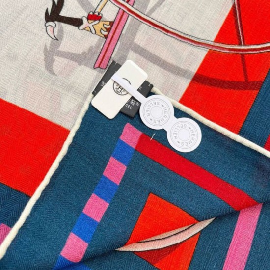 Replica Hermes Beige/Navy Auto in Equilibrio Scialle 140 imitazione Falso