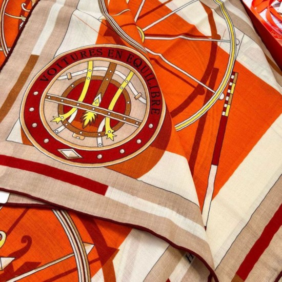 Replica Scialle Hermès Arancione Carriages in Balance 140 imitazione Falso