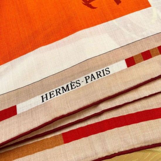 Replica Scialle Hermès Arancione Carriages in Balance 140 imitazione Falso