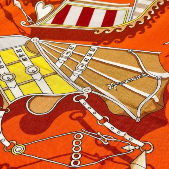 Replica Scialle Hermès Arancione Carriages in Balance 140 imitazione Falso
