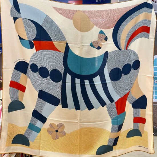 Replica Scialle Hermès Blu My First Galop 140 imitazione Falso