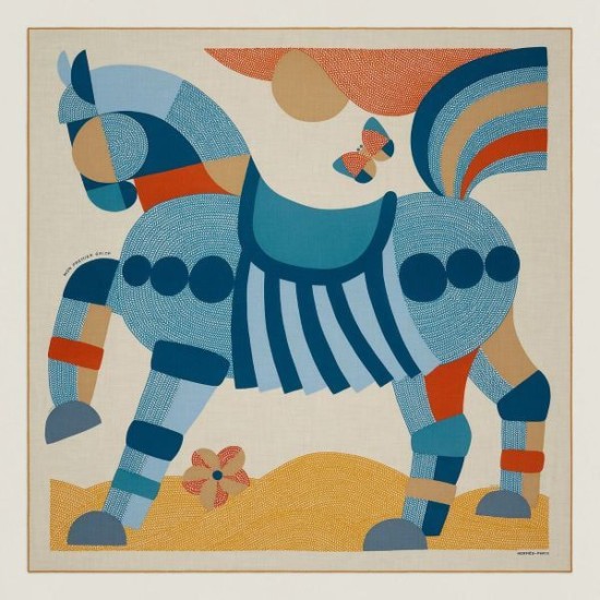 Replica Scialle Hermès Blu My First Galop 140 imitazione Falso