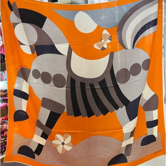 Replica Scialle Hermès Arancione My First Galop 140 imitazione Falso