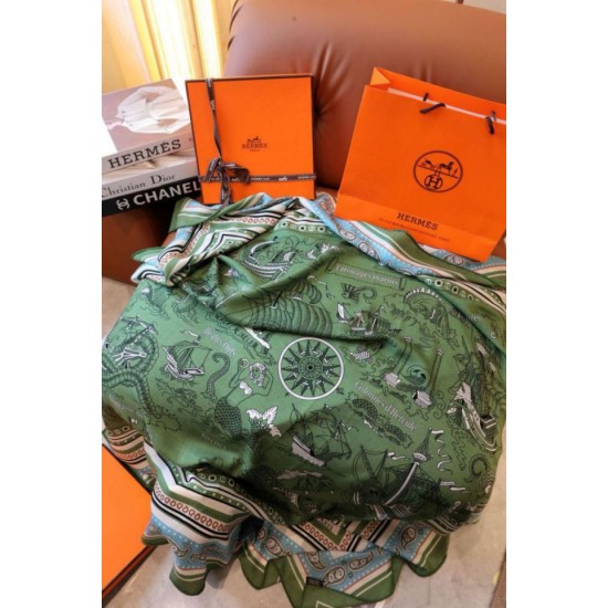 Replica Scialle Hermès Verde Nautical Tattoos Bandana 140 imitazione Falso