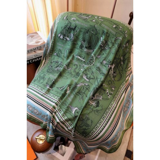 Replica Scialle Hermès Verde Nautical Tattoos Bandana 140 imitazione Falso