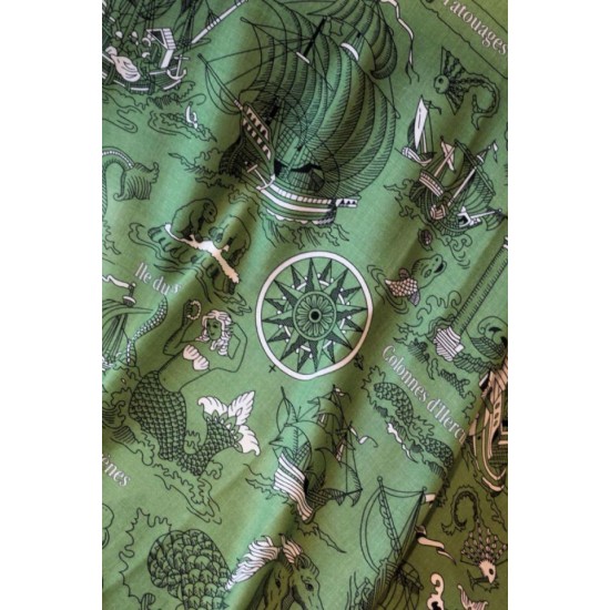 Replica Scialle Hermès Verde Nautical Tattoos Bandana 140 imitazione Falso