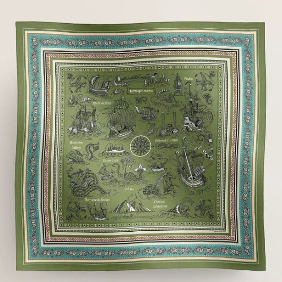 Replica Scialle Hermès Verde Nautical Tattoos Bandana 140 imitazione Falso