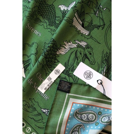 Replica Scialle Hermès Verde Nautical Tattoos Bandana 140 imitazione Falso