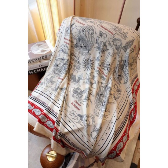 Replica Scialle Hermès Naturel Nautical Tattoos Bandana 140 imitazione Falso