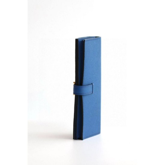 Replica Portafoglio lungo Hermès Bearn fatto a mano in pelle di vitello Epsom blu Francia imitazione Falso