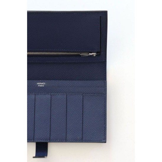 Replica Portafoglio lungo Hermès Bearn fatto a mano in pelle di vitello Epsom blu zaffiro imitazione Falso Replica Portafoglio lungo Hermès Bearn fatto a mano in pelle di vitello Epsom blu zaffiro imitazione Falso