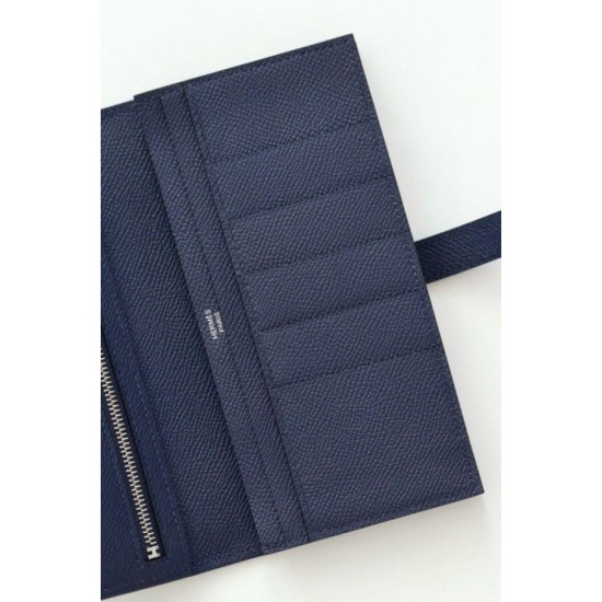 Replica Portafoglio lungo Hermès Bearn fatto a mano in pelle di vitello Epsom blu zaffiro imitazione Falso Replica Portafoglio lungo Hermès Bearn fatto a mano in pelle di vitello Epsom blu zaffiro imitazione Falso