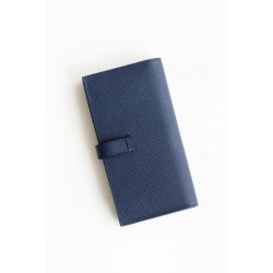 Replica Portafoglio lungo Hermès Bearn fatto a mano in pelle di vitello Epsom blu zaffiro imitazione Falso