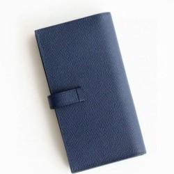 Replica Portafoglio lungo Hermès Bearn fatto a mano in pelle di vitello Epsom blu zaffiro imitazione Falso