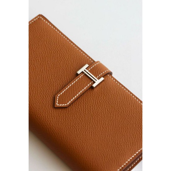 Replica Portafoglio lungo Hermès Bearn fatto a mano in pelle di vitello Epsom oro imitazione Falso