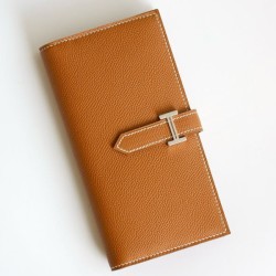 Replica Portafoglio lungo Hermès Bearn fatto a mano in pelle di vitello Epsom oro imitazione Falso