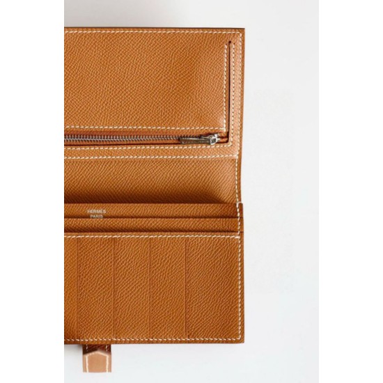 Replica Portafoglio lungo Hermès Bearn fatto a mano in pelle di vitello Epsom oro imitazione Falso