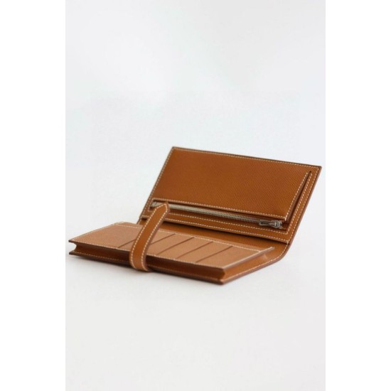 Replica Portafoglio lungo Hermès Bearn fatto a mano in pelle di vitello Epsom oro imitazione Falso
