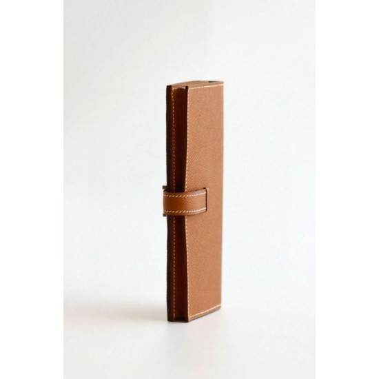Replica Portafoglio lungo Hermès Bearn fatto a mano in pelle di vitello Epsom oro imitazione Falso