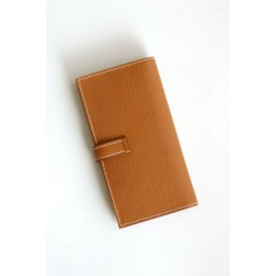 Replica Portafoglio lungo Hermès Bearn fatto a mano in pelle di vitello Epsom oro imitazione Falso