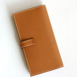 Replica Portafoglio lungo Hermès Bearn fatto a mano in pelle di vitello Epsom oro imitazione Falso