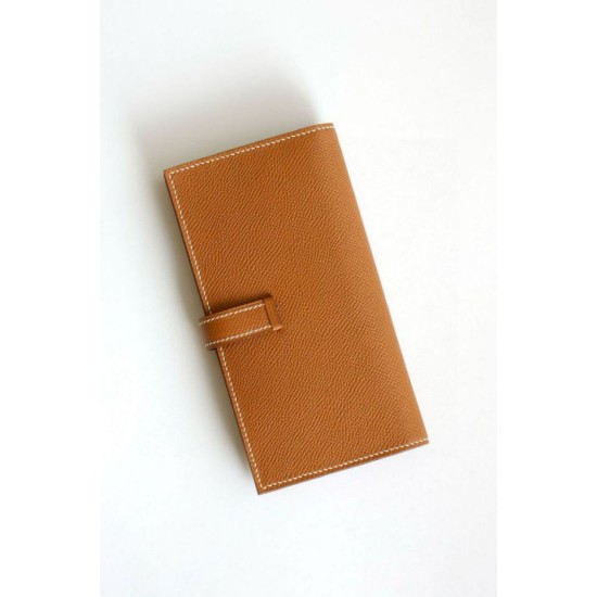 Replica Portafoglio lungo Hermès Bearn fatto a mano in pelle di vitello Epsom oro imitazione Falso