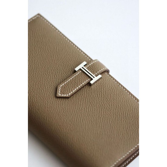 Replica Portafoglio lungo Hermès Bearn fatto a mano in pelle di vitello Epsom tortora imitazione Falso