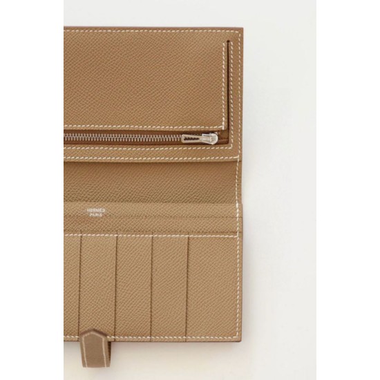 Replica Portafoglio lungo Hermès Bearn fatto a mano in pelle di vitello Epsom tortora imitazione Falso