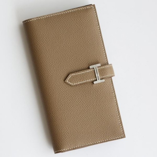 Replica Portafoglio lungo Hermès Bearn fatto a mano in pelle di vitello Epsom tortora imitazione Falso