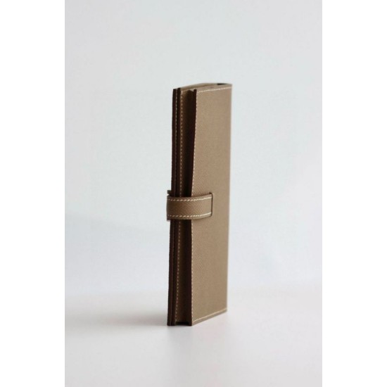 Replica Portafoglio lungo Hermès Bearn fatto a mano in pelle di vitello Epsom tortora imitazione Falso