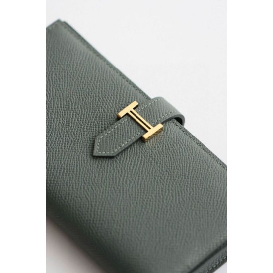 Replica Portafoglio lungo Hermès Bearn fatto a mano in pelle di vitello Epsom verde mandorla imitazione Falso Replica Portafoglio lungo Hermès Bearn fatto a mano in pelle di vitello Epsom verde mandorla imitazione Falso