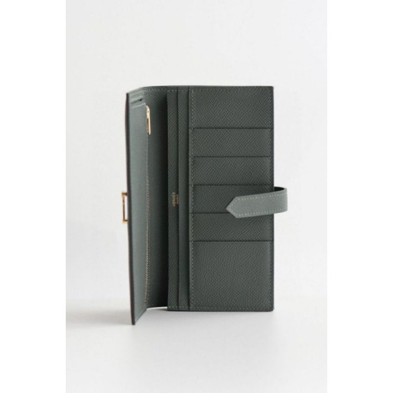 Replica Portafoglio lungo Hermès Bearn fatto a mano in pelle di vitello Epsom verde mandorla imitazione Falso Replica Portafoglio lungo Hermès Bearn fatto a mano in pelle di vitello Epsom verde mandorla imitazione Falso