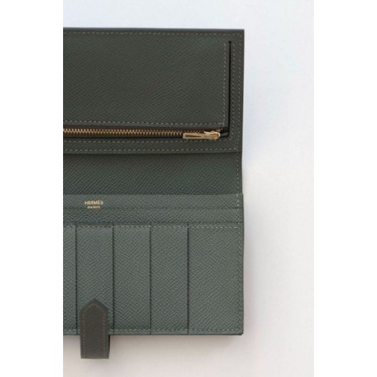 Replica Portafoglio lungo Hermès Bearn fatto a mano in pelle di vitello Epsom verde mandorla imitazione Falso Replica Portafoglio lungo Hermès Bearn fatto a mano in pelle di vitello Epsom verde mandorla imitazione Falso