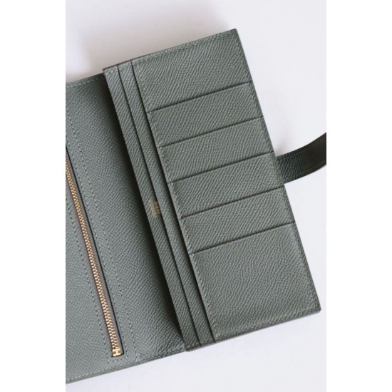 Replica Portafoglio lungo Hermès Bearn fatto a mano in pelle di vitello Epsom verde mandorla imitazione Falso Replica Portafoglio lungo Hermès Bearn fatto a mano in pelle di vitello Epsom verde mandorla imitazione Falso