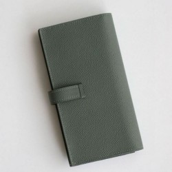 Replica Portafoglio lungo Hermès Bearn fatto a mano in pelle di vitello Epsom verde mandorla imitazione Falso