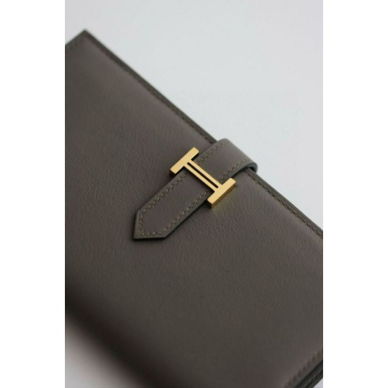 Replica Portafoglio Hermes Bearn lungo fatto a mano Etain Swift in pelle di vitello imitazione Falso