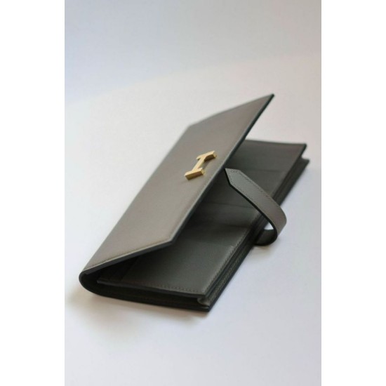 Replica Portafoglio Hermes Bearn lungo fatto a mano Etain Swift in pelle di vitello imitazione Falso