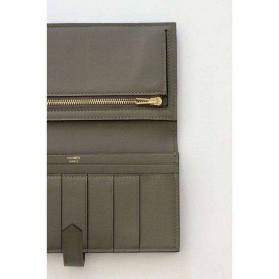 Replica Portafoglio Hermes Bearn lungo fatto a mano Etain Swift in pelle di vitello imitazione Falso