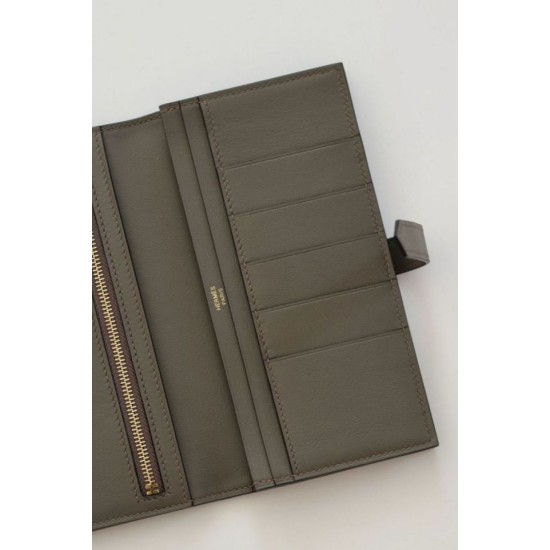 Replica Portafoglio Hermes Bearn lungo fatto a mano Etain Swift in pelle di vitello imitazione Falso