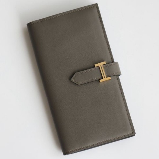 Replica Portafoglio Hermes Bearn lungo fatto a mano Etain Swift in pelle di vitello imitazione Falso