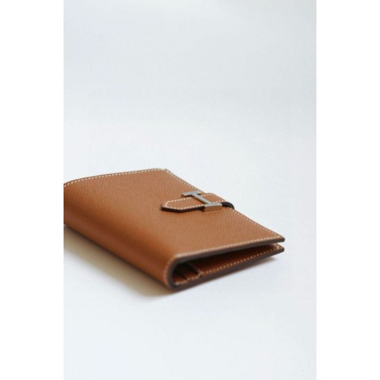 Replica Portafoglio compatto Hermès Bearn fatto a mano in pelle di vitello Epsom oro imitazione Falso