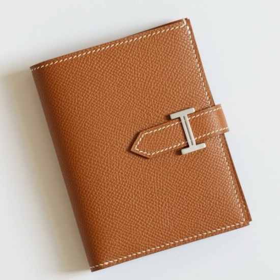 Replica Portafoglio compatto Hermès Bearn fatto a mano in pelle di vitello Epsom oro imitazione Falso