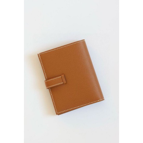 Replica Portafoglio compatto Hermès Bearn fatto a mano in pelle di vitello Epsom oro imitazione Falso