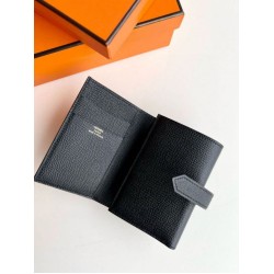 Replica Portafoglio Hermes Bearn ripiegabile fatto a mano Epsom nero imitazione Falso