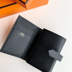 Replica Portafoglio Hermes Bearn ripiegabile fatto a mano Epsom nero imitazione Falso