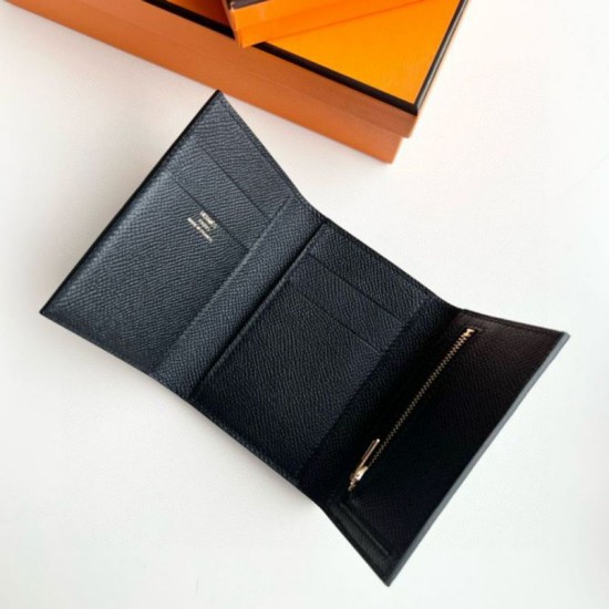 Replica Portafoglio Hermes Bearn ripiegabile fatto a mano Epsom nero imitazione Falso