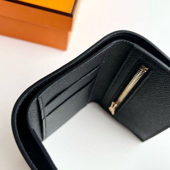 Replica Portafoglio Hermes Bearn ripiegabile fatto a mano Epsom nero imitazione Falso