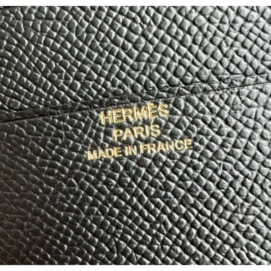 Replica Portafoglio Hermes Bearn ripiegabile fatto a mano Epsom nero imitazione Falso