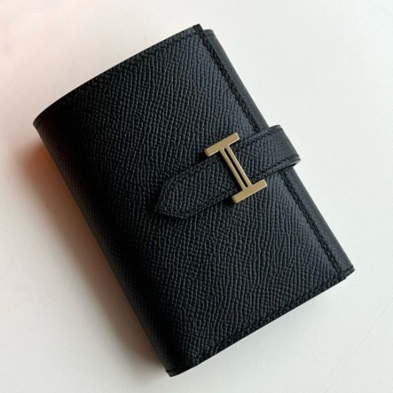Replica Portafoglio Hermes Bearn ripiegabile fatto a mano Epsom nero imitazione Falso