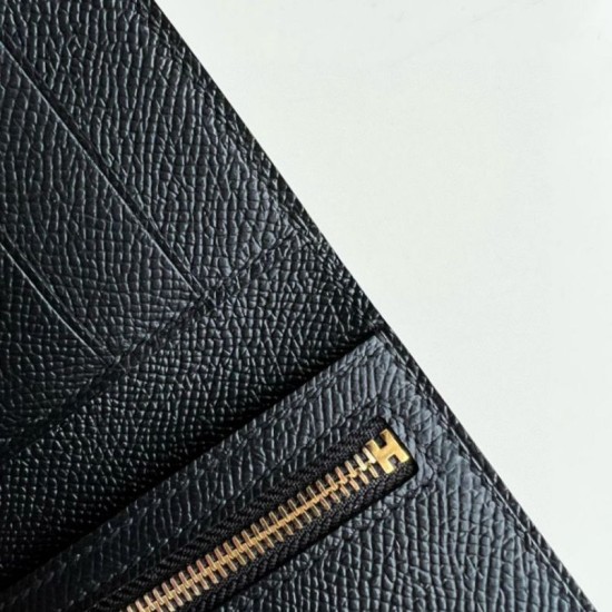 Replica Portafoglio Hermes Bearn ripiegabile fatto a mano Epsom nero imitazione Falso